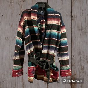 Vintage Ralph Lauren Shawl Cardigan Blue Label Aztec Western Sweater Medium Wool